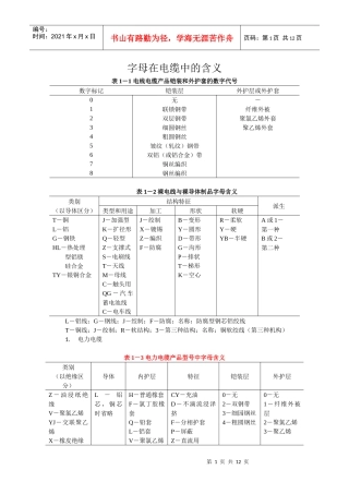 数字和字母在电线电缆中所表示的含义