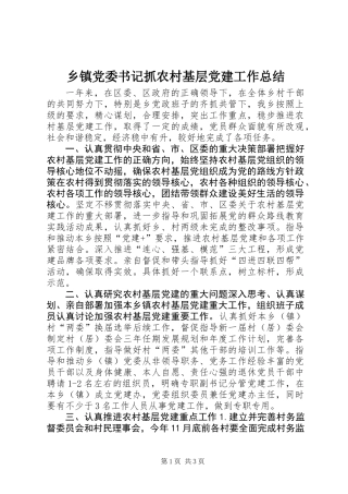 乡镇党委书记抓农村基层党建工作总结