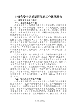 乡镇党委书记抓基层党建工作述职报告