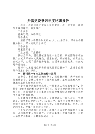 乡镇党委书记年度述职报告