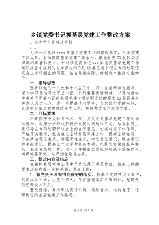 乡镇党委书记抓基层党建工作整改方案