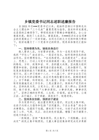 乡镇党委书记同志述职述廉报告