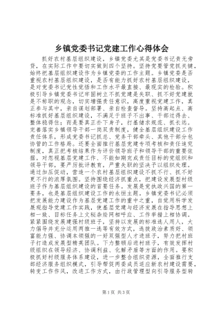 乡镇党委书记党建工作心得体会