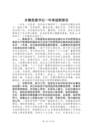 乡镇党委书记一年来述职报告
