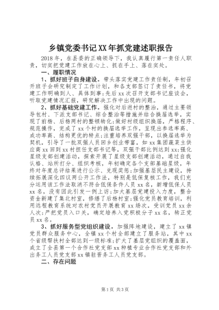乡镇党委书记XX年抓党建述职报告
