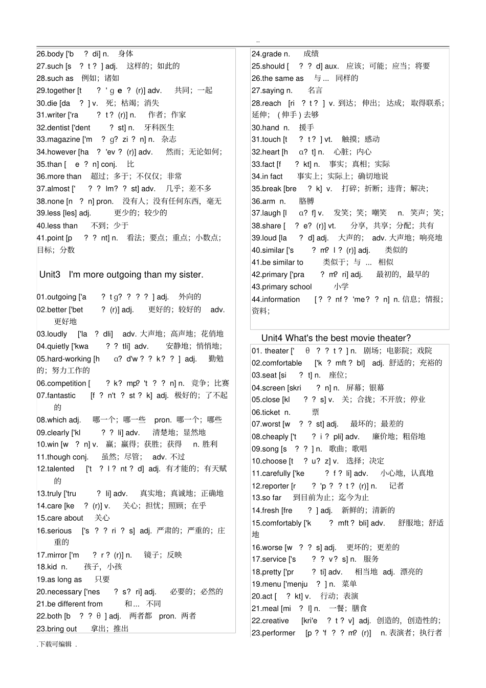 2018最新人教版八年级上册所有英语单词表与短语含音标全册_第2页