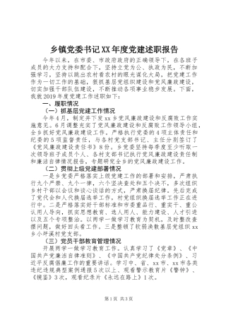 乡镇党委书记XX年度党建述职报告