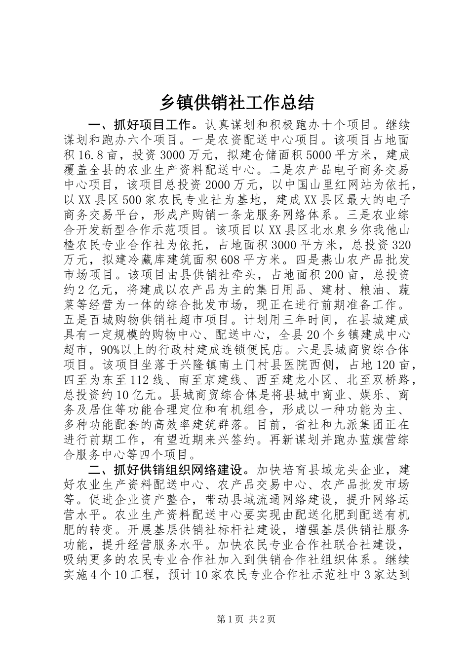 乡镇供销社工作总结 (2)_第1页