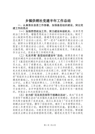乡镇供销社党建半年工作总结
