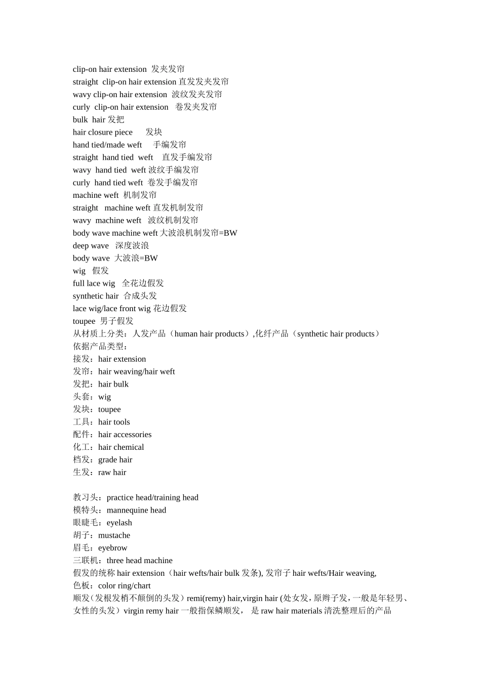 发制品专业词汇中英文对照_第3页