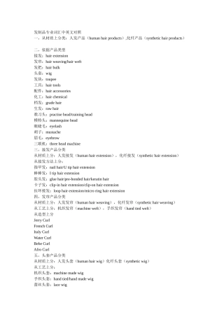 发制品专业词汇中英文对照