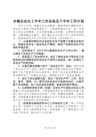乡镇企业办上半年工作总结及下半年工作计划