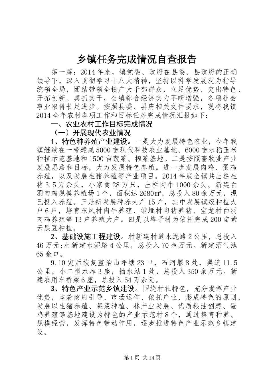 乡镇任务完成情况自查报告_第1页