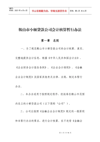 鞍山市小额贷款公司会计核算暂行办法