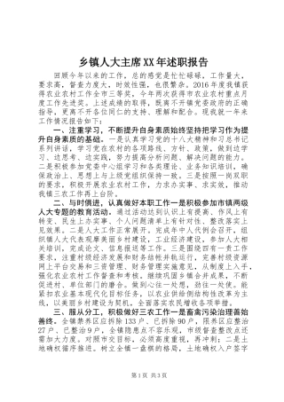 乡镇人大主席XX年述职报告