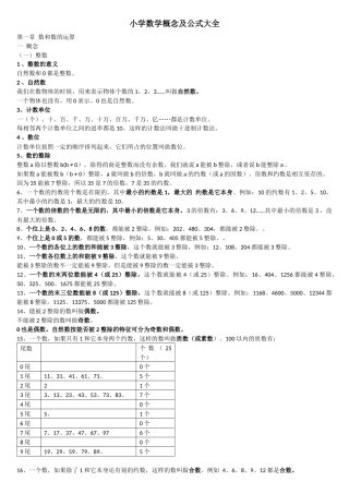 小学数学概念及公式大全