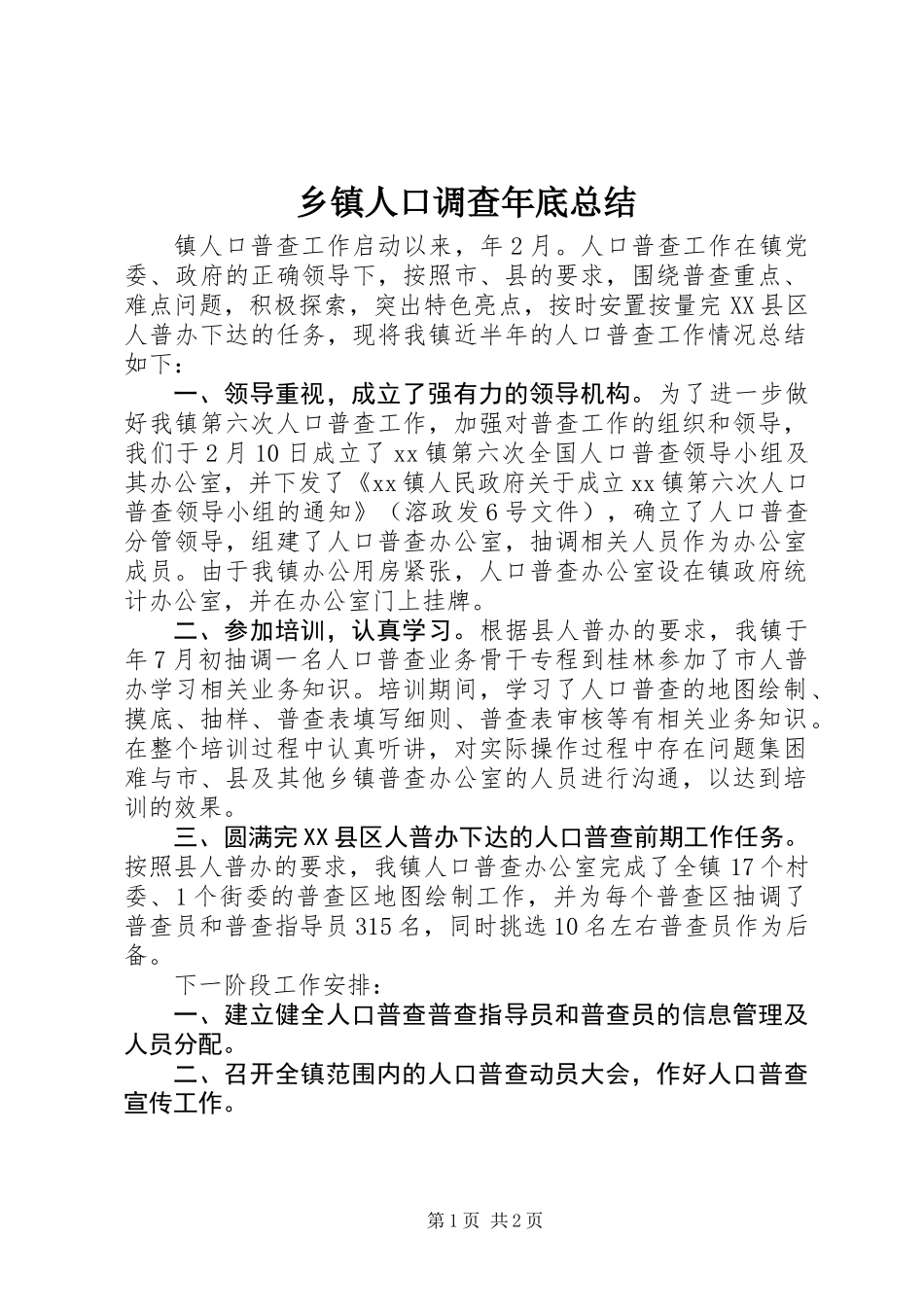 乡镇人口调查年底总结_第1页