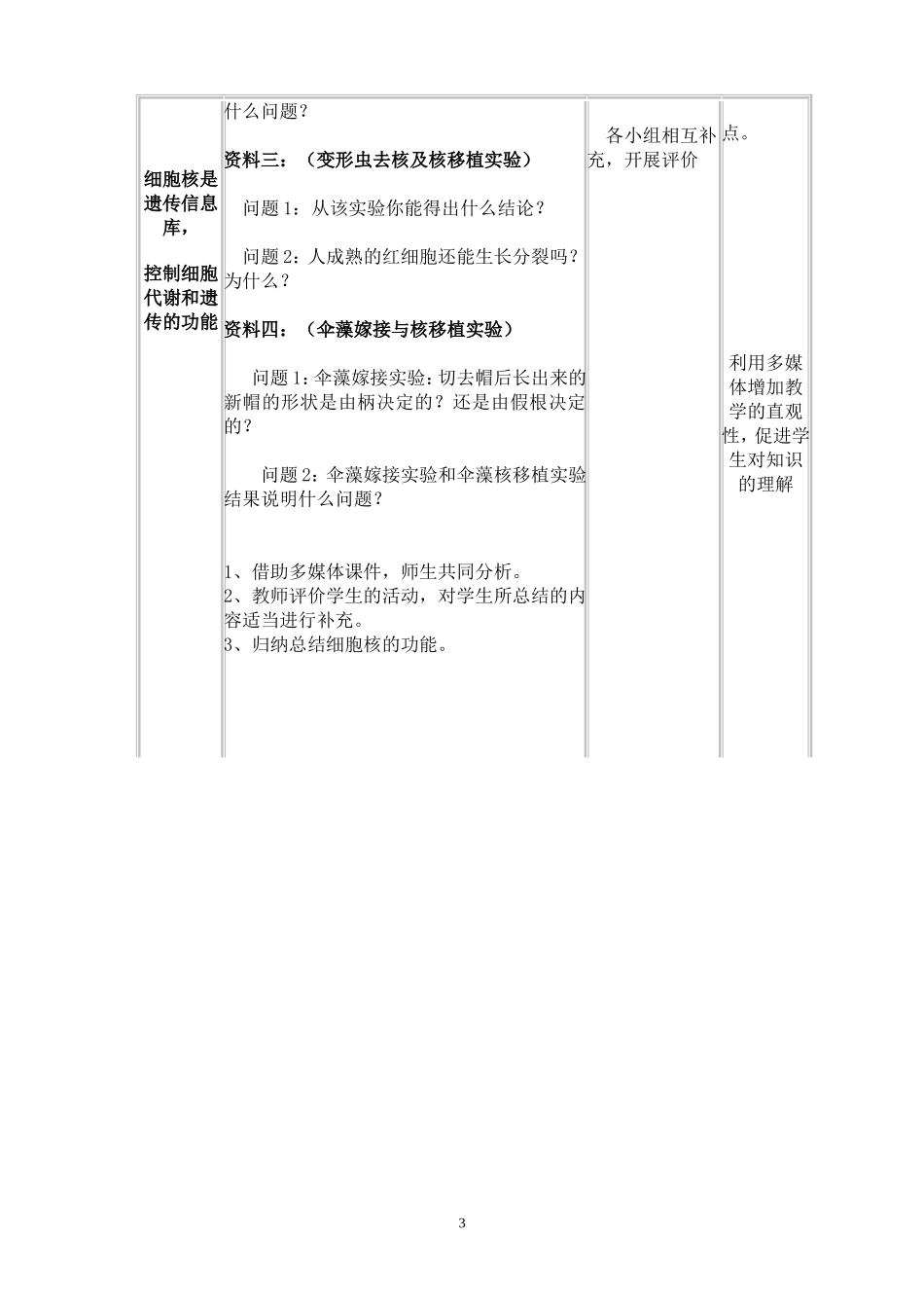 细胞核系统的控制中心教学设计（１２月２号）_第3页