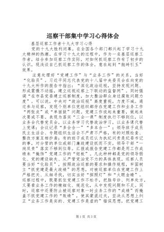 巡察干部集中学习心得体会 