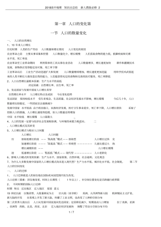 2018高中地理知识点总结新人教版必修2