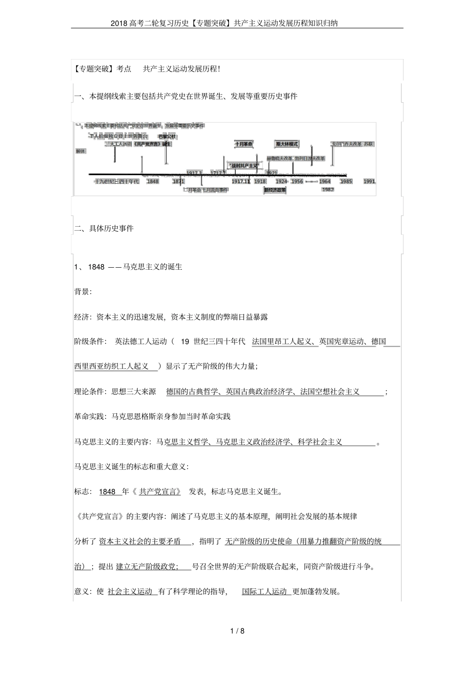 2018高考二轮复习历史【专题突破】共产主义运动发展历程知识归纳_第1页