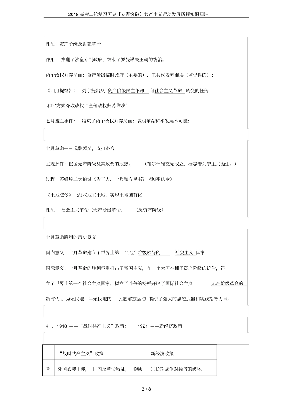 2018高考二轮复习历史【专题突破】共产主义运动发展历程知识归纳_第3页