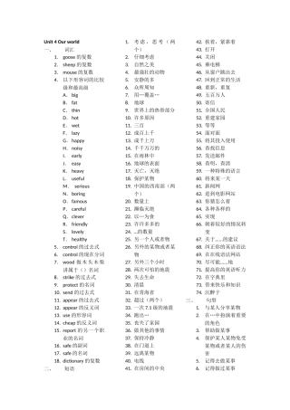 八年级上册知识点四单元中文