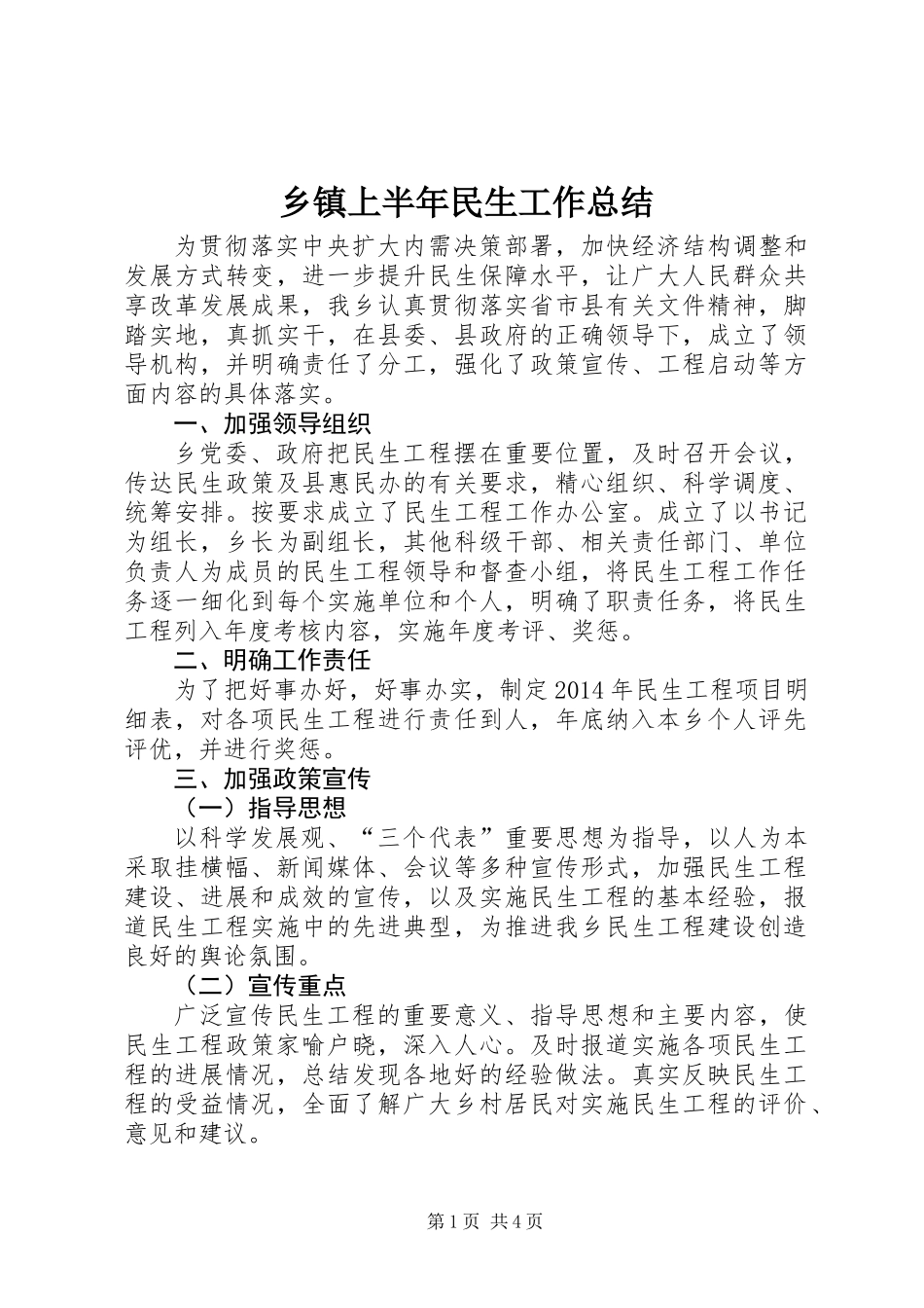 乡镇上半年民生工作总结_第1页