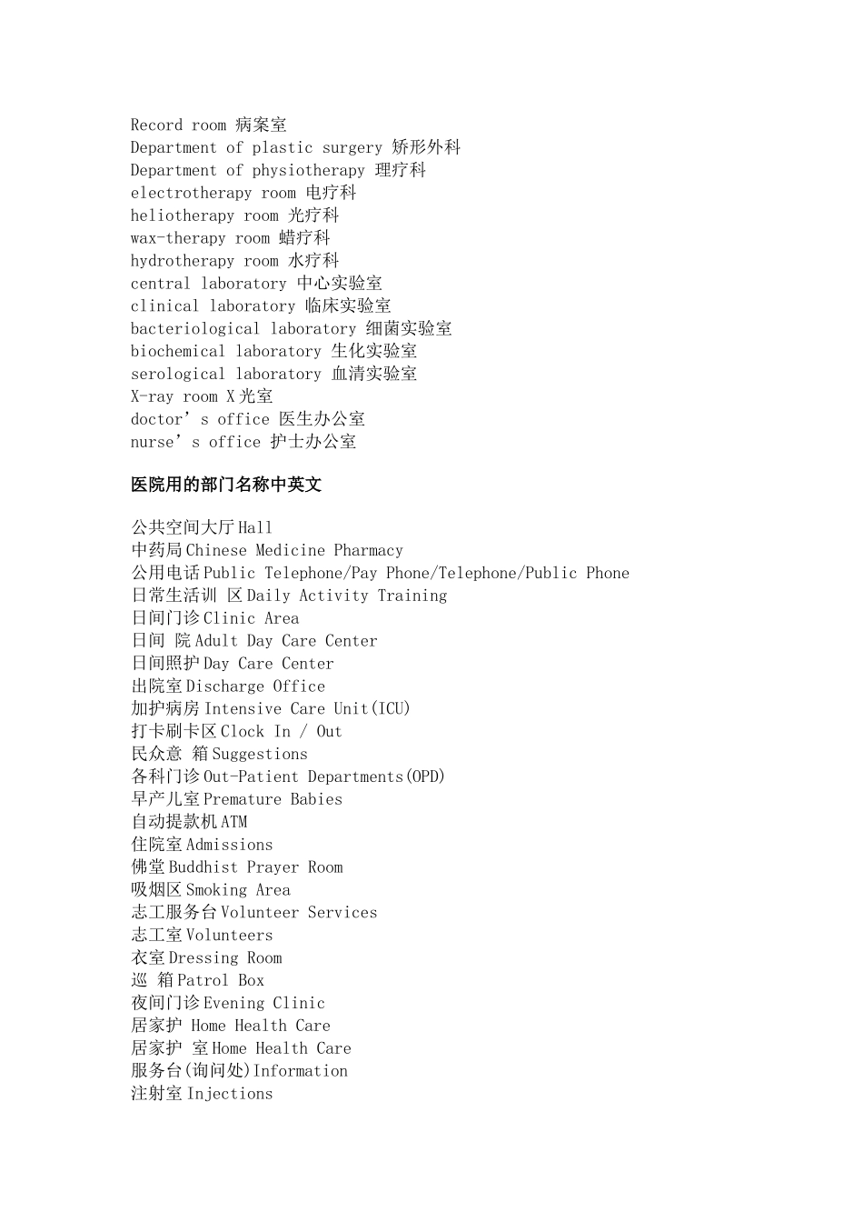 医院部门及科室名称(中英对照)_第2页