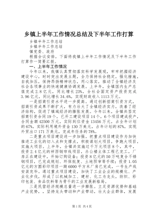 乡镇上半年工作情况总结及下半年工作打算