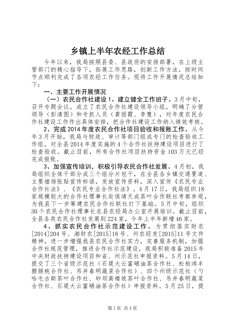 乡镇上半年农经工作总结_第1页