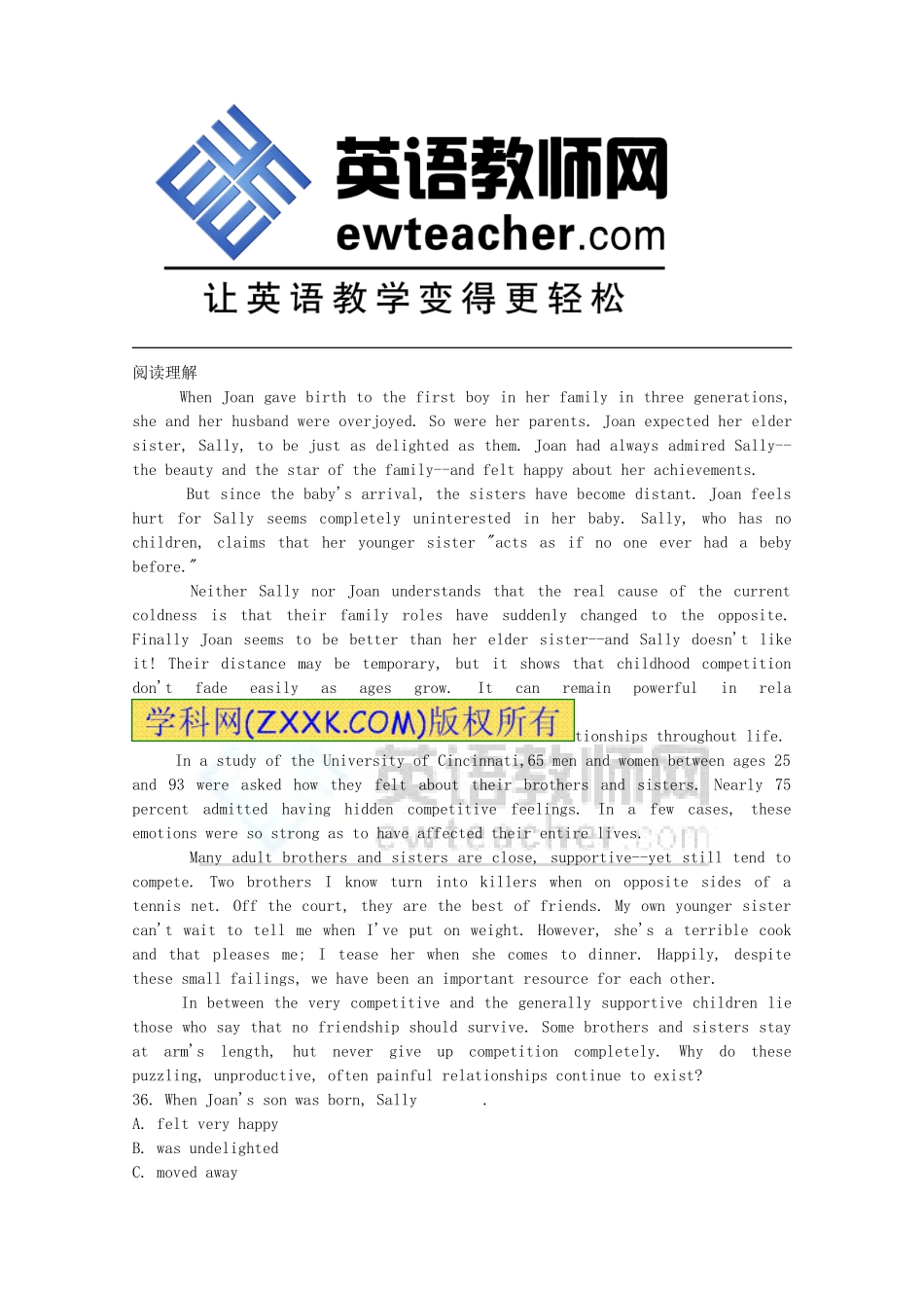 北京市东城区2014高考英语阅读理解学生联合自选（5）_第3页