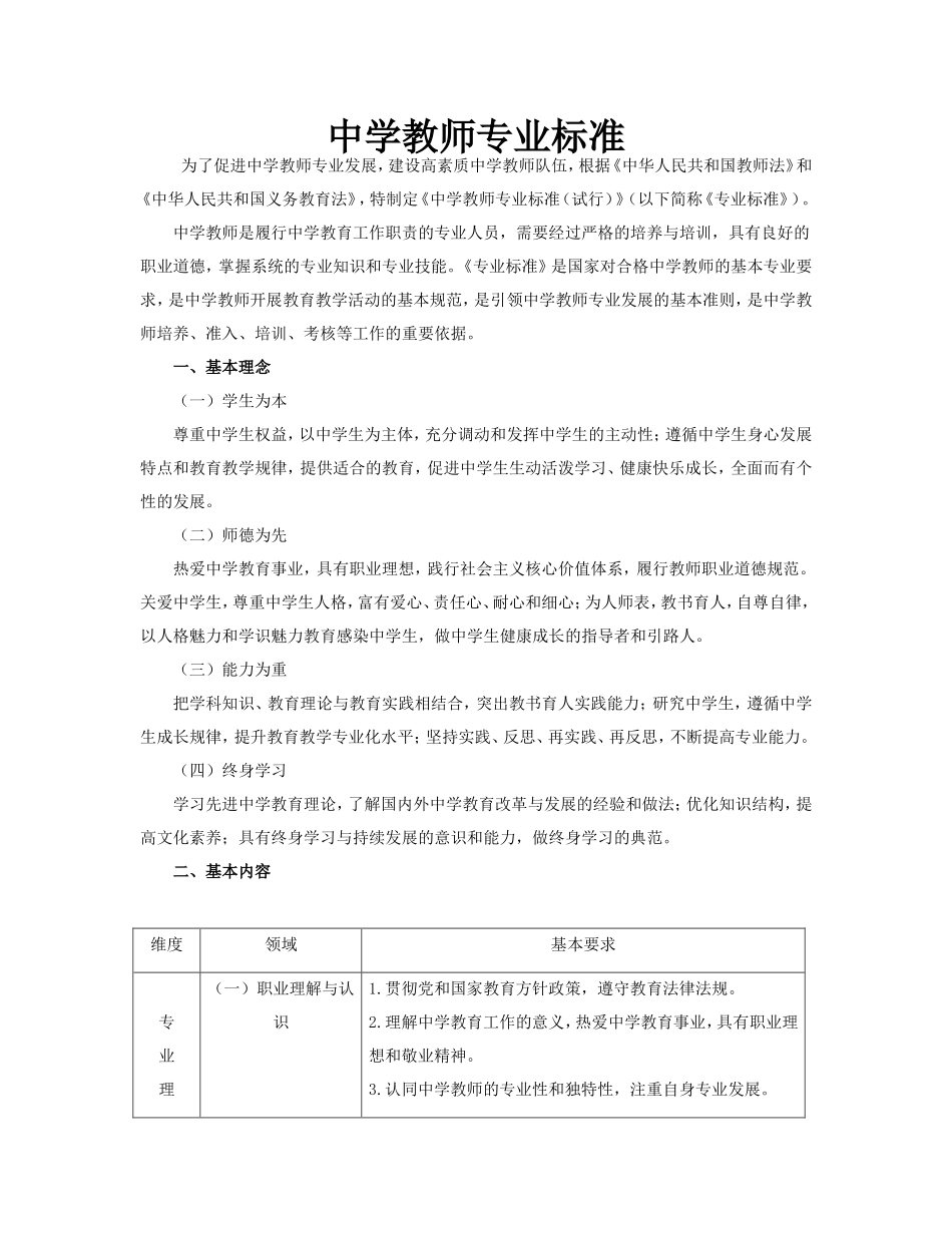 中学教师专业标准_第1页