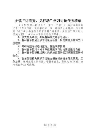 乡镇“讲看齐、见行动”学习讨论任务清单