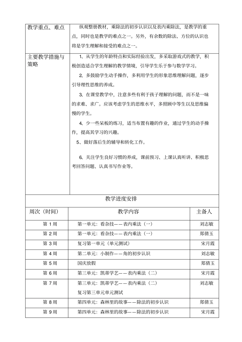 2019-2020学年第一学期青岛版五四制五年级数学教学计划_第3页