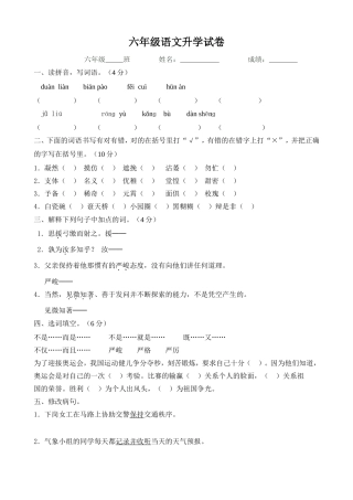 人教版小学六年级语文升学考试综合试卷及答案