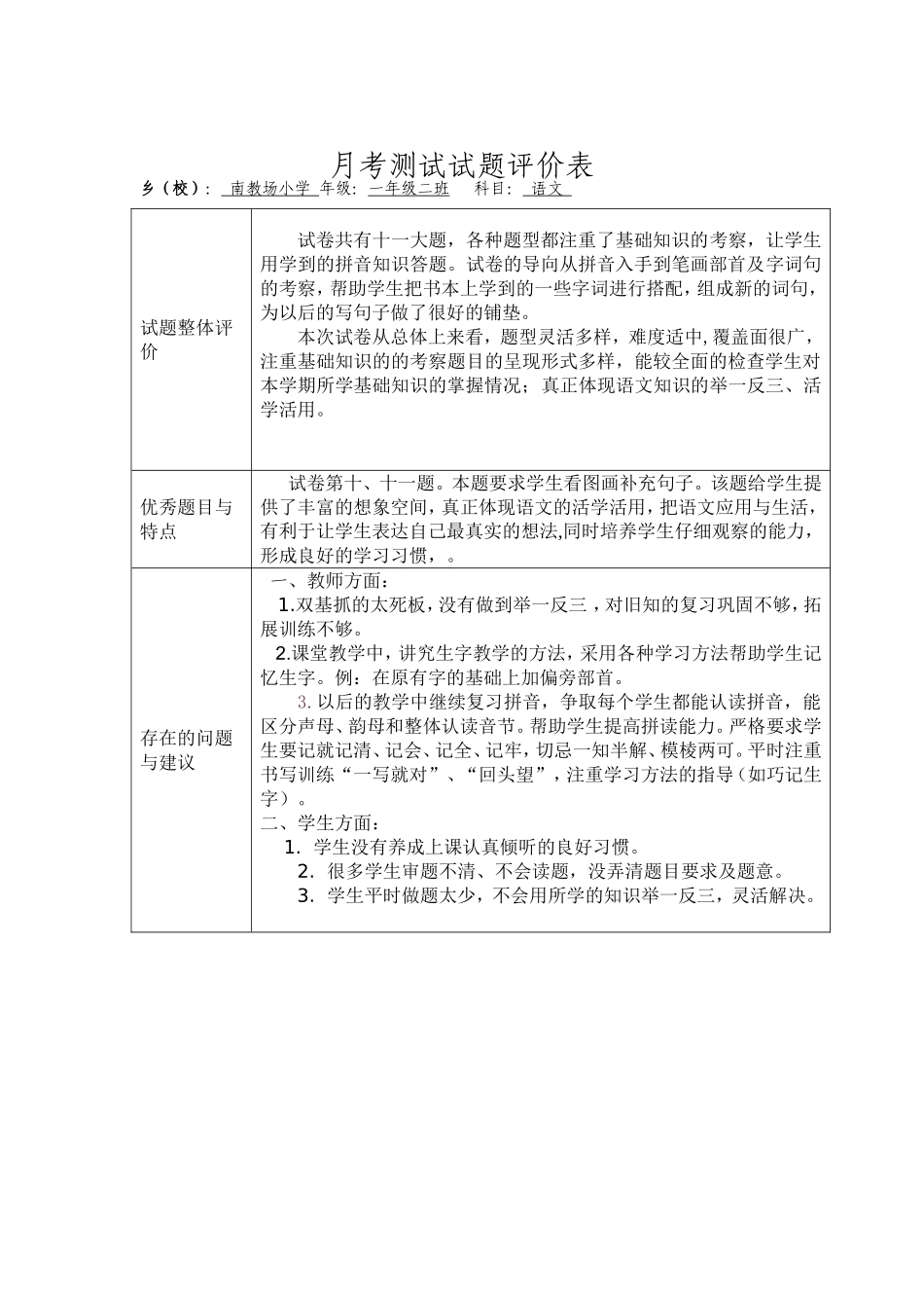 月考试题评价_第1页