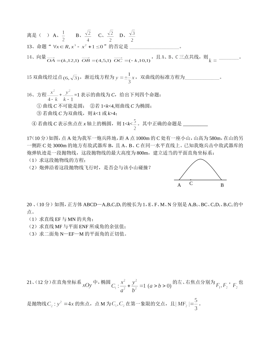 高中数学选修2-1模块测试题_第2页