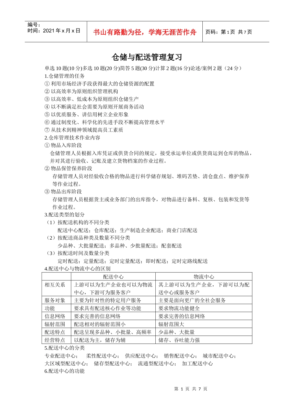 仓储与配送管理复习_第1页