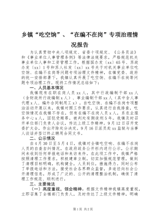 乡镇“吃空饷”、“在编不在岗”专项治理情况报告