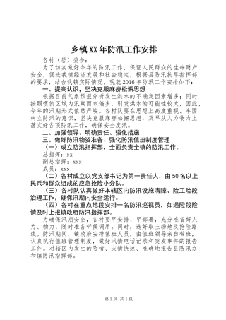乡镇XX年防汛工作安排