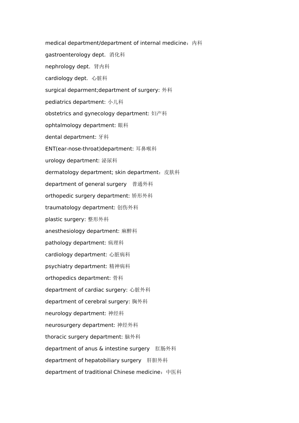 医院科室及眼科类的相关翻译_第1页