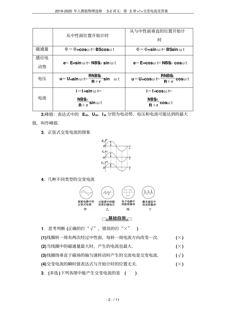 2019-2020年人教版物理选修2讲义：+1+交变电流及答案_第2页