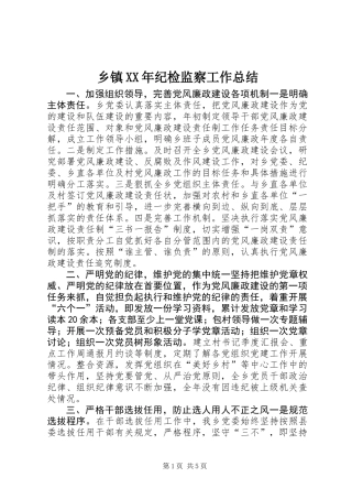 乡镇XX年纪检监察工作总结