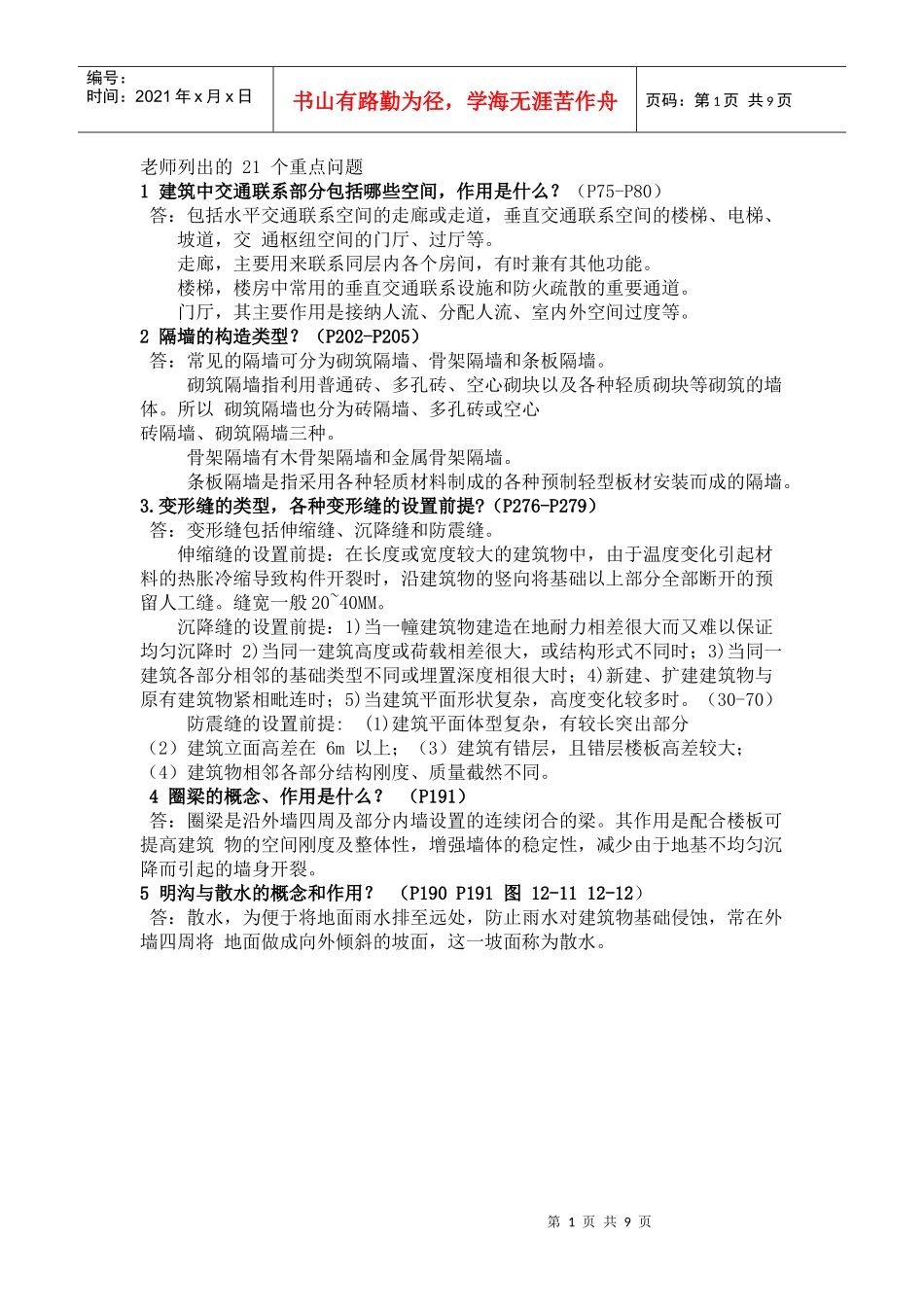 房屋建筑学 重要知识点_第1页