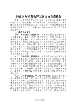 乡镇XX年政务公开工作自检自查报告