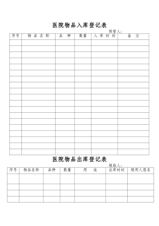 医院物品出入库登记表
