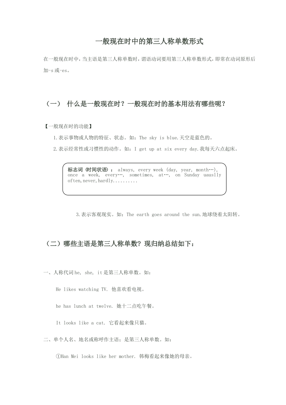 小学动词第三人称单数形式用法+练习[1]_第1页