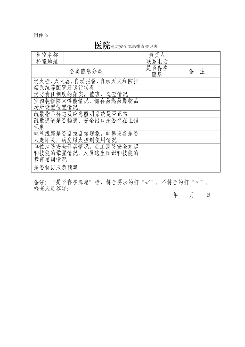 医院消防安全隐患排查登记表_第1页