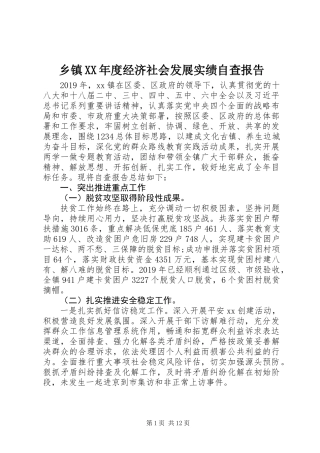 乡镇XX年度经济社会发展实绩自查报告